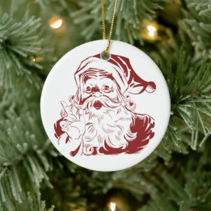 Décoration En Céramique Noël vintage, joyeux Père Noël en rouge rétro