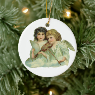 Décoration En Céramique Noël vintage, musique d'anges victoriens au violon