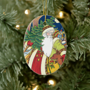 Décoration En Céramique Noël vintage, Père Noël Cerf dans la forêt