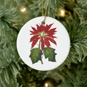 Décoration En Céramique Noël vintage, poinsettia rouge plante d'hiver