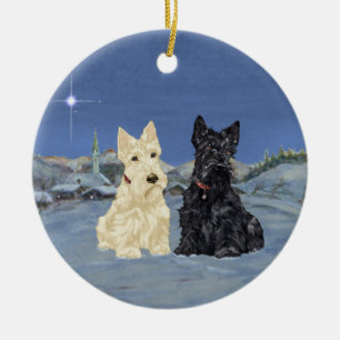 Décoration En Céramique Noël Wheaten Black Scotties
