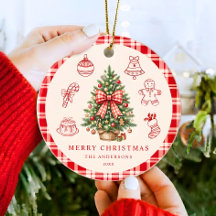 Noeud en gingham rouge pour sapin de Noël personna
