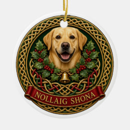 Décoration En Céramique Nœud Nollaig Shona Labrador jaune personnalisé
