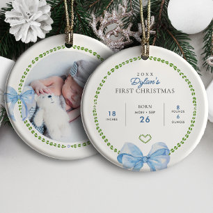 Décoration En Céramique Nœuds Bleus Prépa Noël de Bébé Première Photo
