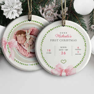Décoration En Céramique Nœuds Roses Élégants pour le Premier Noël de Bébé