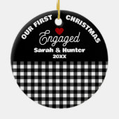 Décoration En Céramique Noir & Blanc Plaid Notre 1er Noël Engagé (Dos)