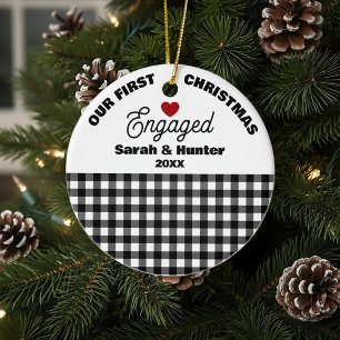 Décoration En Céramique Noir & Blanc Plaid Notre premier Noël Engagé