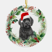 Décoration En Céramique Noir Labradoodé Chiot Holly Wreath Noël (Devant)