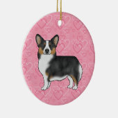 Décoration En Céramique Noir Tri Pembroke Welsh Corgi Coeurs Avec Nom (Droite)