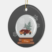 Décoration En Céramique Nom & Date | Globe de neige avec voiture & arbre (Gauche)