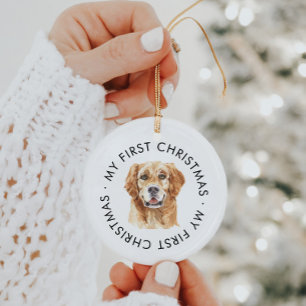 Décoration En Céramique Nom de chien personnalisé Golden Mon premier Noël