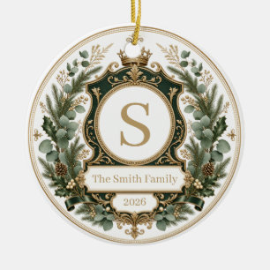 Décoration En Céramique Nom de famille élégant personnalisé avec monogramm