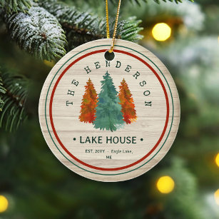 Décoration En Céramique Nom de famille Lake House Pine Tree bois Personnal