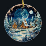 Décoration En Céramique Nom de famille Winter Wonderland Forest Personnali<br><div class="desc">Voici notre décor charmant et fantasque de cottage d'arbre de forêt! Parfait pour fêter les fêtes, ce joli ornement représente une grande pleine lune au milieu d'une forêt de merveilleux hivernaux sereine avec trois maisons de cottage. L'attention exquise aux détails et aux couleurs vives font de ce décor un véritable...</div>