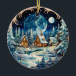 Décoration En Céramique Nom de famille Winter Wonderland Forest Personnali<br><div class="desc">Voici notre décor charmant et fantasque de cottage d'arbre de forêt! Parfait pour fêter les fêtes, ce joli ornement représente une grande pleine lune au milieu d'une forêt de merveilleux hivernaux sereine avec trois maisons de cottage. L'attention exquise aux détails et aux couleurs vives font de ce décor un véritable...</div>