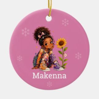 Décoration En Céramique Nom de fille aux cheveux noirs personnalisés
