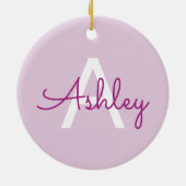 Décoration En Céramique Nom de script & monogramme | Magenta & Violet clai (Dos)