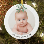 Décoration En Céramique Nom du bébé personnalisé Photo Aquarelle de Noël<br><div class="desc">Ce joli ornement de Noël est décoré d'aquarelle et d'orteils. Facilement personnalisable avec la photo, le nom et l'année de votre bébé. Utilisez l'outil de conception pour modifier la taille, le style ou la couleur du texte. Parce que nous créons notre oeuvre, vous ne trouverez pas cette image exacte d'autres...</div>