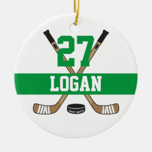 Décoration En Céramique Nom du joueur de hockey personnalisé Numéro vert