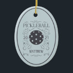 Décoration En Céramique Nom du monogramme vintage Elegant Pickleball<br><div class="desc">Un élégant design rétro vintage pour ceux qui aiment jouer au pickleball. Caractéristiques de la typographie style art avec un pickleball. Monogramme avec nom des joueurs. Parfait pour un ornement de vacances,  un prix ou un prix de participation.</div>