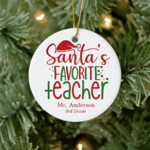 Décoration En Céramique Nom du professeur préféré du Père Noël rouge vert
