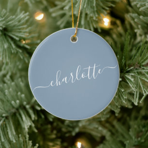 Décoration En Céramique Nom élégant en écriture bleue poussiéreuse personn