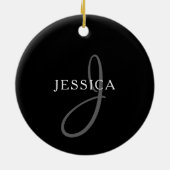 Décoration En Céramique Nom élégant Monogramme | Blanc noir et gris (Dos)
