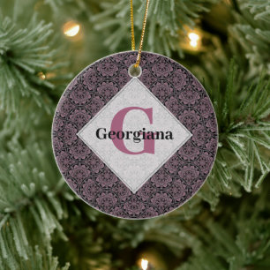 Décoration En Céramique Nom personnalisé 1920s Dusky Rose Floral Fronds Ma