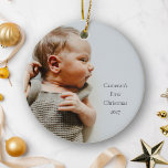 Décoration En Céramique Nom personnalisé Année Premier Noël Bébé Photo<br><div class="desc">Célébrez le premier Noël de votre bébé avec cet élégant ornement personnalisé en céramique. Avec un design simple et propre, les deux côtés de l'ornement affichent le nom du bébé, l'année, et une photo chère avec une superposition de texte de bon goût. Cette décoration à double face est un cadeau...</div>