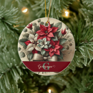 Décoration En Céramique Nom personnalisé Bouquet Vintage Aquarelle Poinset