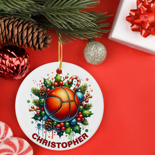 Décoration En Céramique Nom personnalisé du basket de Noël