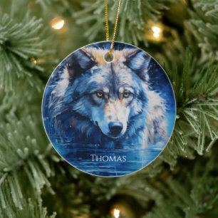 Décoration En Céramique Nom personnalisé du loup d'hiver