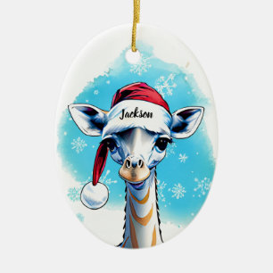 Décoration En Céramique Nom personnalisé Festive Père Noël Giraffe Noël