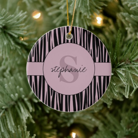 Décoration En Céramique Nom personnalisé Monogramme Zebra stripes motif (Arbre)