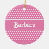 Décoration En Céramique Nom personnalisé Polka Dot rose et blanc (Devant)