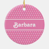 Décoration En Céramique Nom personnalisé Polka Dot rose et blanc (Dos)
