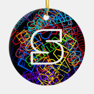 Décoration En Céramique Nom rétro-moderne et monogramme Couleurs vives et