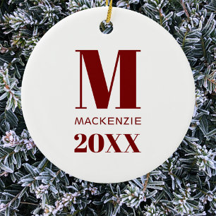 Décoration En Céramique Nom simple du monogramme Année Rouge et blanc