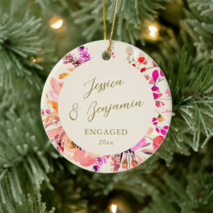 Décoration En Céramique Noms de couple fiancé Fleurs roses de Noël
