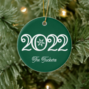 Décoration En Céramique Noms de famille 2022 Cadeau Vert foncé Noël