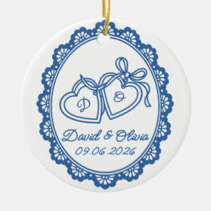 Décoration En Céramique Noms et date des initiales du cœur de mariage