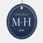 Décoration En Céramique Nos premiers mariés de Noël Monogram Navy Blue (Gauche)