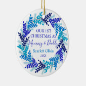 Décoration En Céramique Notre Premier Noël Comme Maman Papa Blue Wreath (Droite)