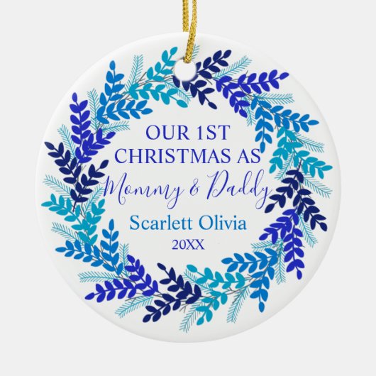 Décoration En Céramique Notre Premier Noël Comme Maman Papa Blue Wreath (Devant)