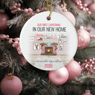 Décoration En Céramique Notre Premier Noël Dans Nouvelle Maison Aquarelle