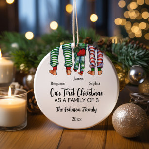 Décoration En Céramique Notre premier Noël en famille de 3 noms personnali