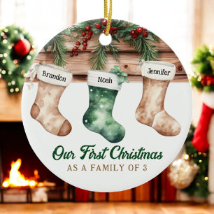 Décoration En Céramique Notre Premier Noël En Famille De 3 Nouveaux Parent