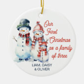 Décoration En Céramique Notre premier Noël en famille de trois Snowman (Devant)