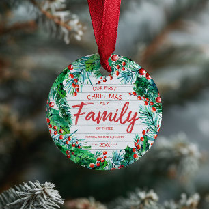 Décoration En Céramique Notre premier Noël en tant que famille de trois Ru