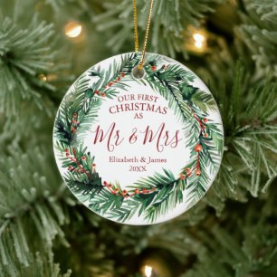 Décoration En Céramique Notre Premier Noël En Tant Que M. et Mme Couronne 